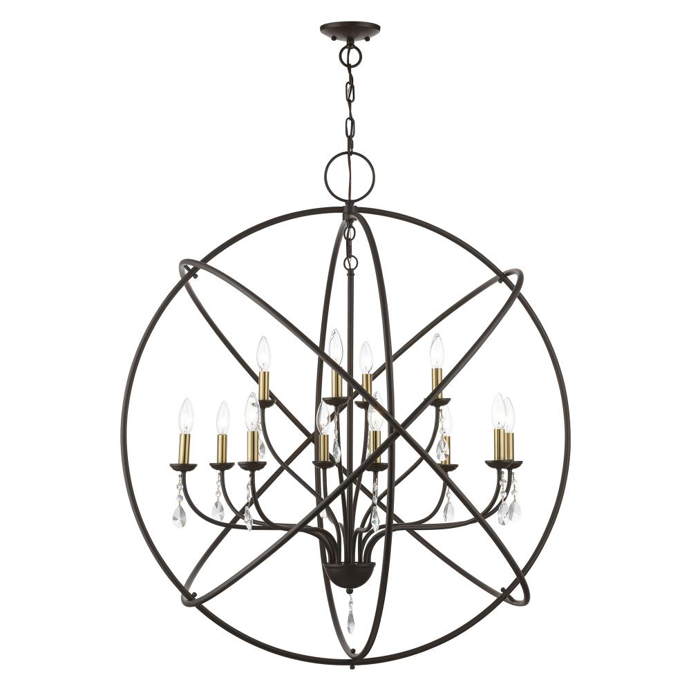 12 Light Bronze with Antique Brass Finish Candles Grande Foyer Chandelier