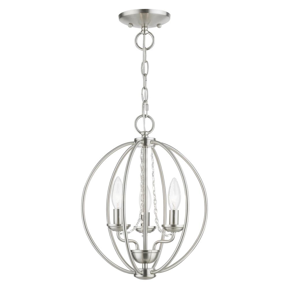 3 Light Brushed Nickel Globe Convertible Mini Chandelier/ Semi-Flush