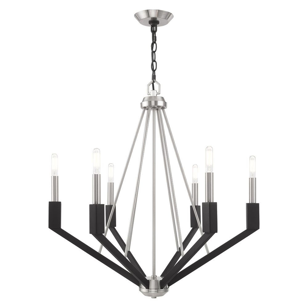 6 Lt Brushed Nickel & Black Chandelier