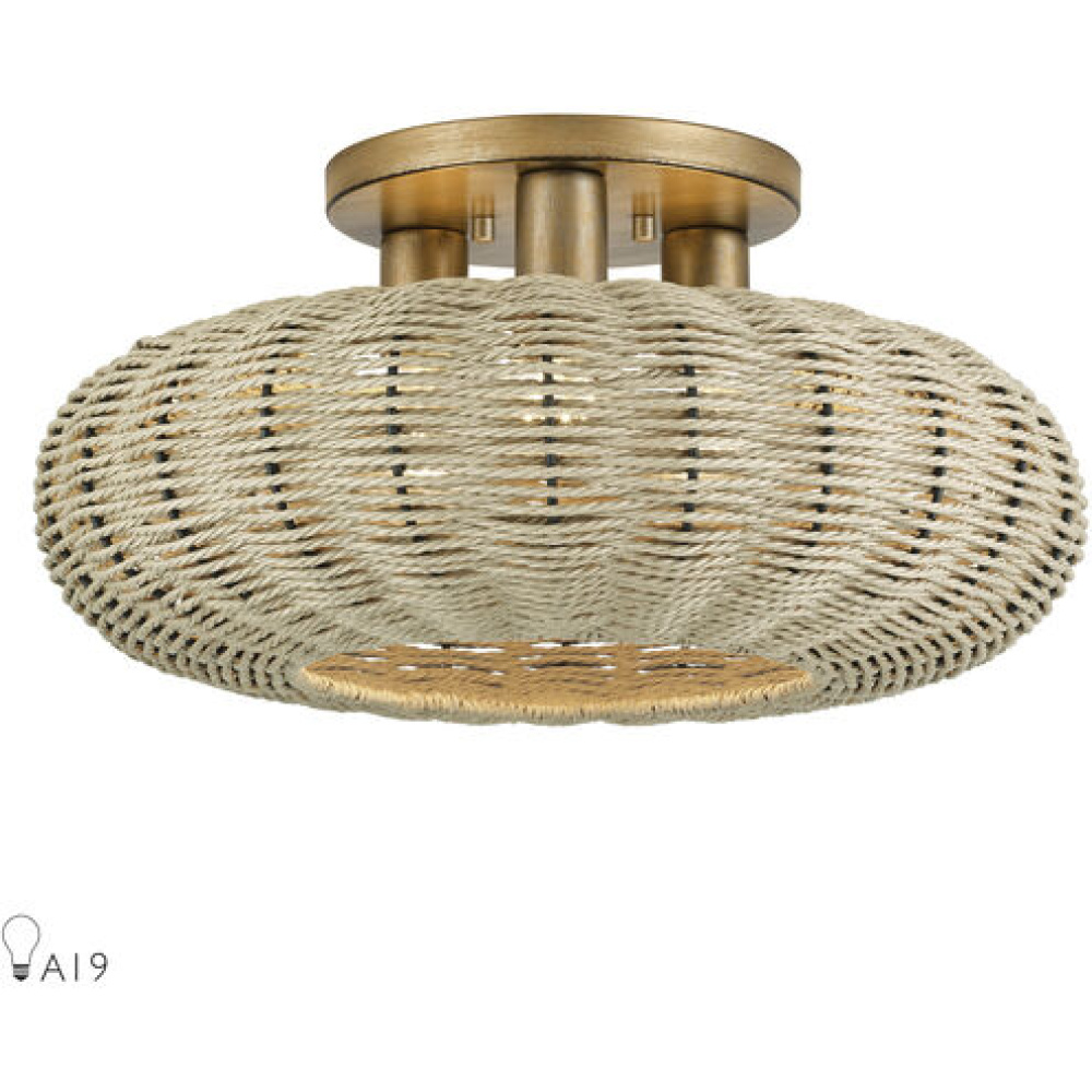 3 Light Antique Gold Leaf Large Semi-Flush