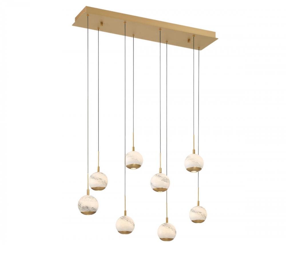 Baveno, 8 Light Rectangular LED Chandelier, Painted Antique Brass