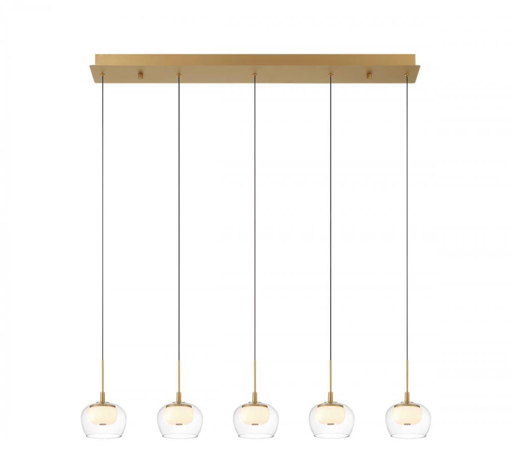 Manarola, 5 Light Linear LED Chandelier, Painted Antique Brass