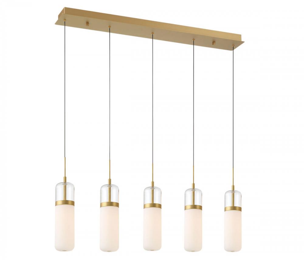 Verona, 5 Light Linear LED Chandelier, Painted Antique Brass