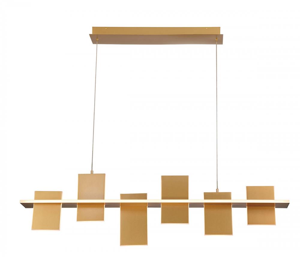 Affilato, 6 Light Linear LED Chandelier, Satin Brass