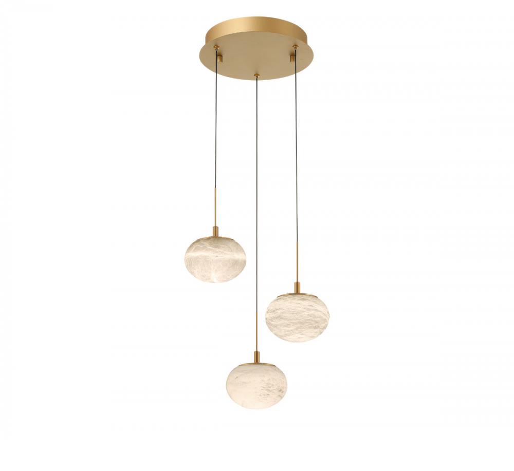 Calcolo, 3 Light Round LED Pendant, Painted Antique Brass