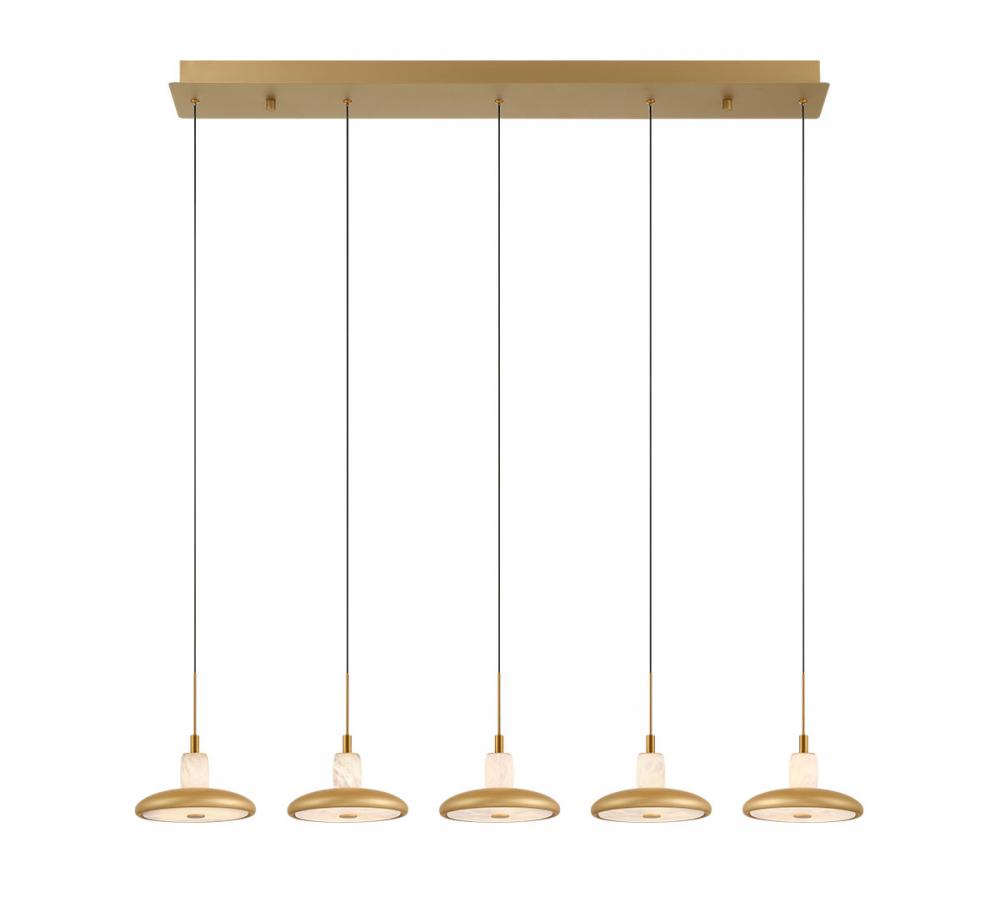 Mantova, 5 Light Linear LED Chandelier, Painted Antique Brass