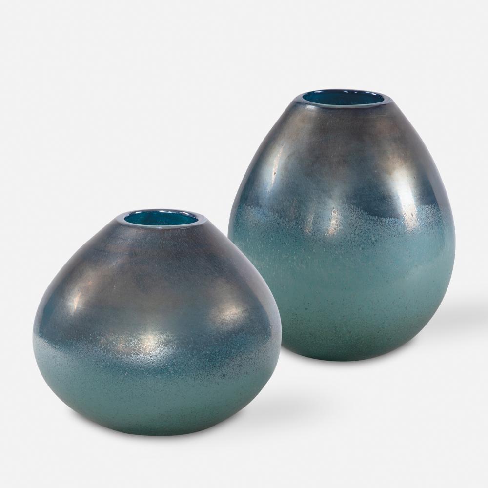 Rian Aqua Bronze Vases, S/2