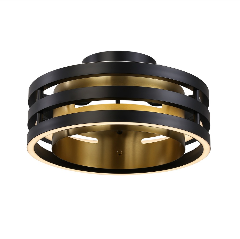 Toledo Collection 1-Light Semi-Flush Mount Black and Brushed Brass