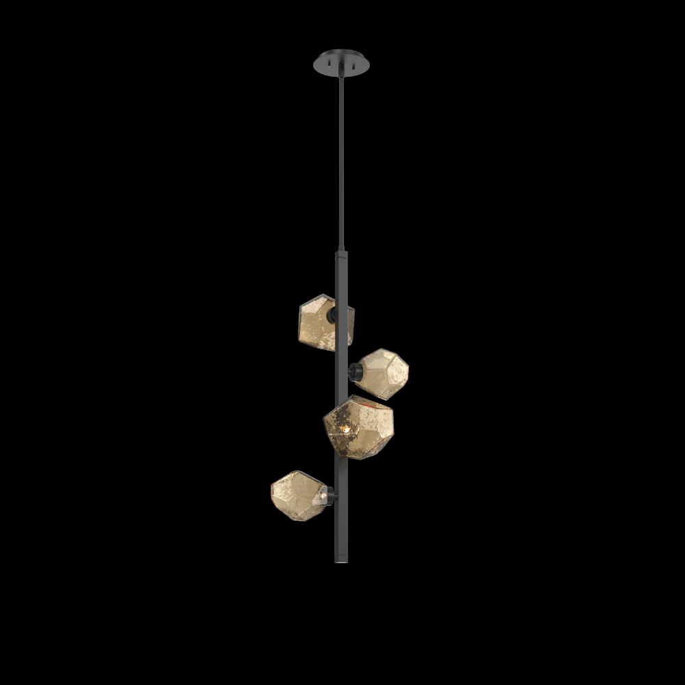 Gem 4pc Twisted Vine-Matte Black-Bronze Blown Glass-Threaded Rod Suspension-LED 3000K