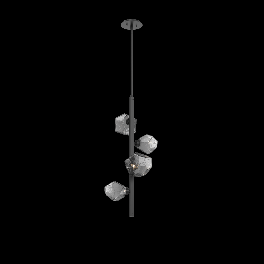 Gem 4pc Twisted Vine-Matte Black-Smoke Blown Glass-Threaded Rod Suspension-LED 2700K