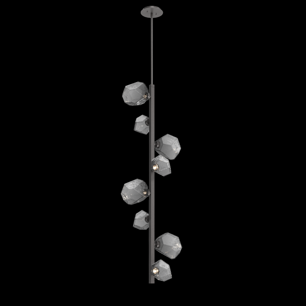 Gem 8pc Twisted Vine-Graphite-Smoke Blown Glass-Threaded Rod Suspension-LED 2700K