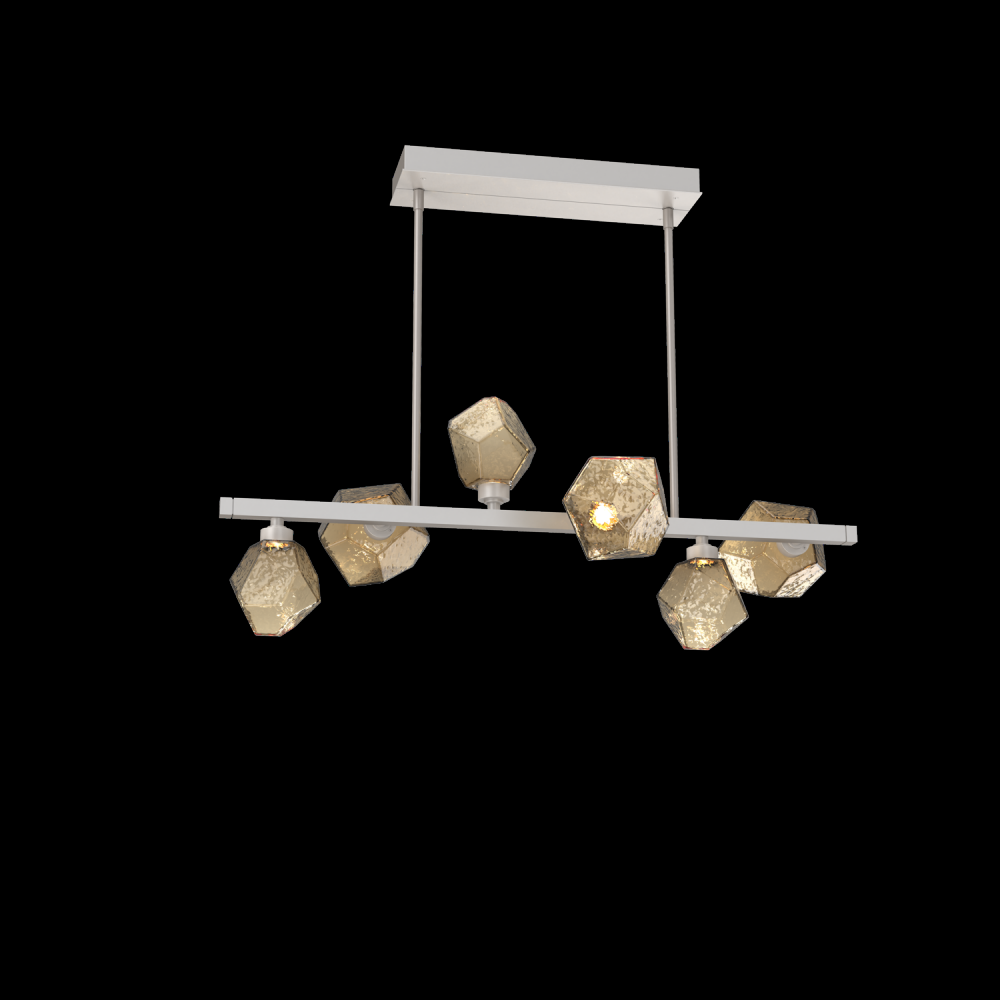 Gem 6pc Twisted Branch-Beige Silver-Bronze Blown Glass-Threaded Rod Suspension-LED 2700K