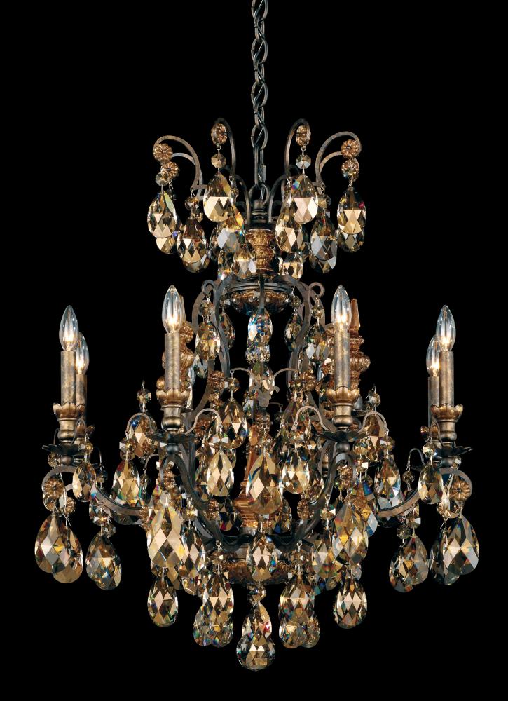 Renaissance 9 Light 120V Chandelier in Antique Silver with Heritage Handcut Crystal