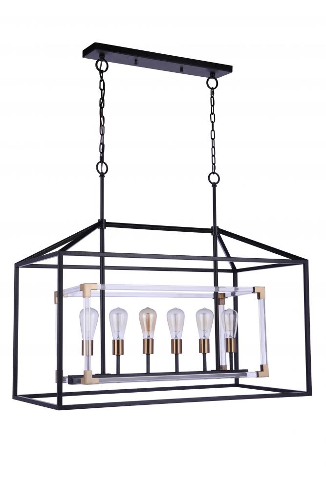 Aaron 6 Light Island in Flat Black/Satin Brass