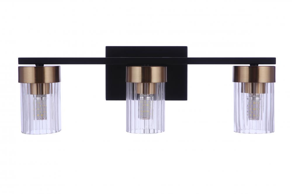 Bond Street 3 Light Vanity in Flat Black/Satin Brass