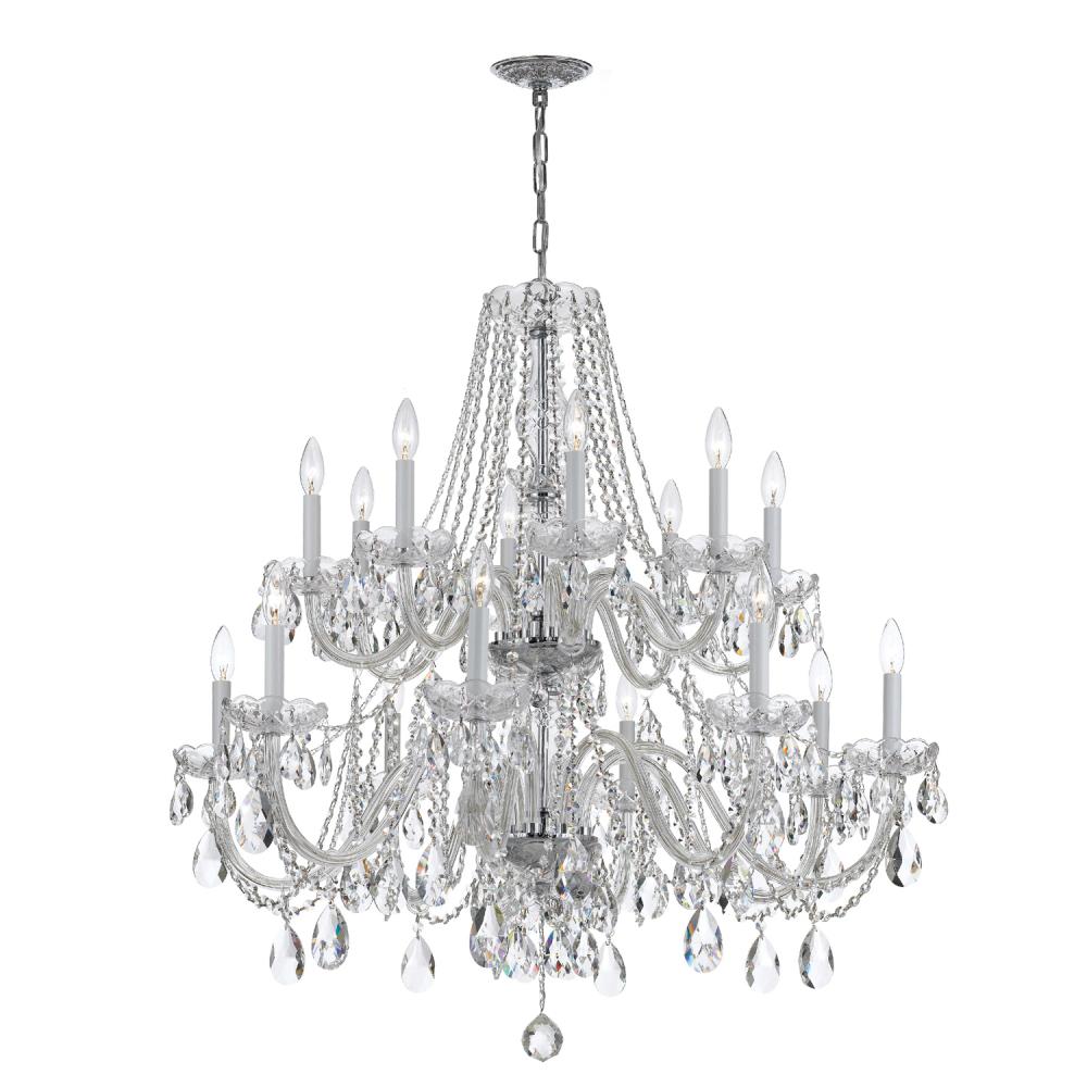 Traditional Crystal 16 Light Hand Cut Crystal Polished Chrome Chandelier