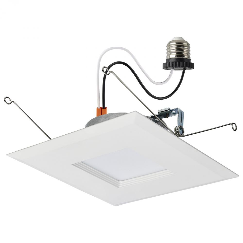 9 Watt LED Downlight Retrofit; 5-6 Inches; CCT Selectable; Square; White Finish; 120 Volt