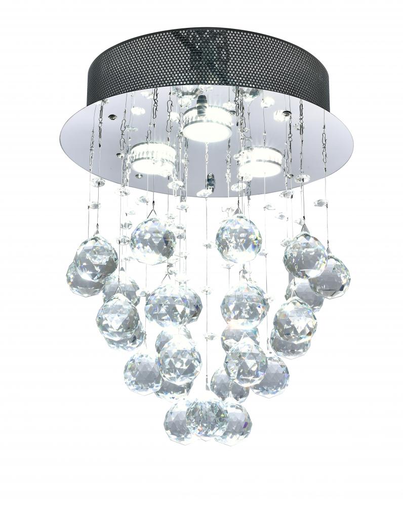 3-Light Chrome Flush Mount With Clear Crystals