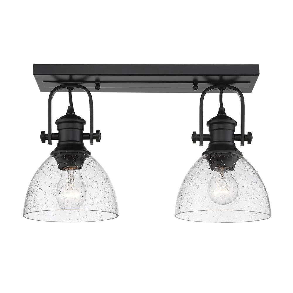 Hines 2-Light Semi-Flush in Matte Black with Seeded Glass