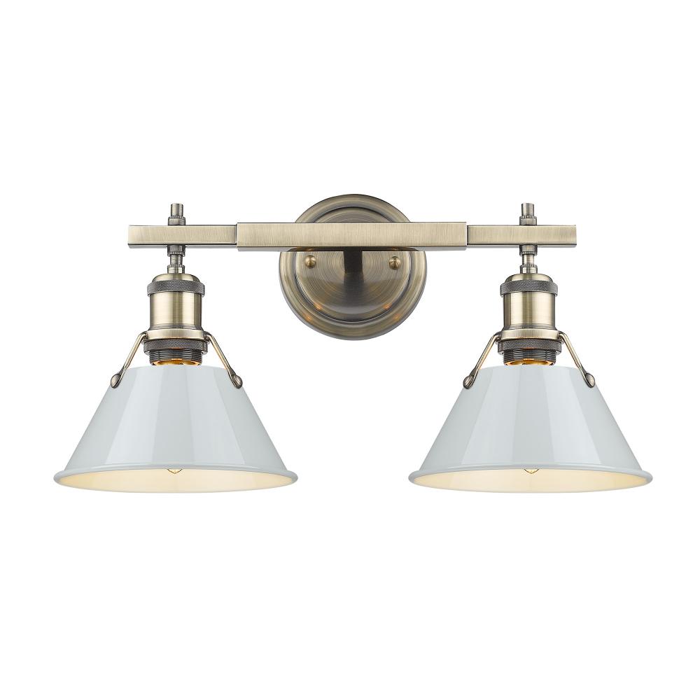 Orwell 2-Light Vanity Light in Aged Brass with Dusky Blue