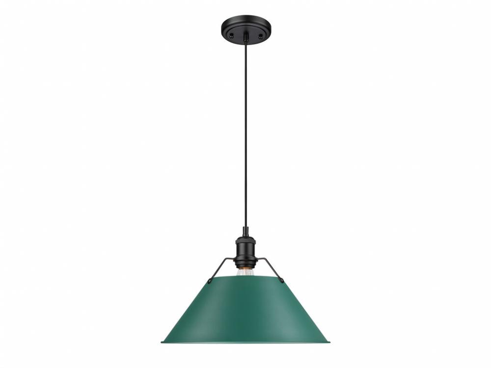 Orwell 14" Wide Large Pendant in Matte Black with Pine Green