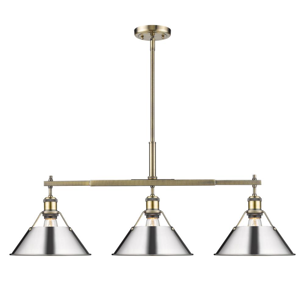 Orwell 3-Light Linear Pendant in Aged Brass with Chrome