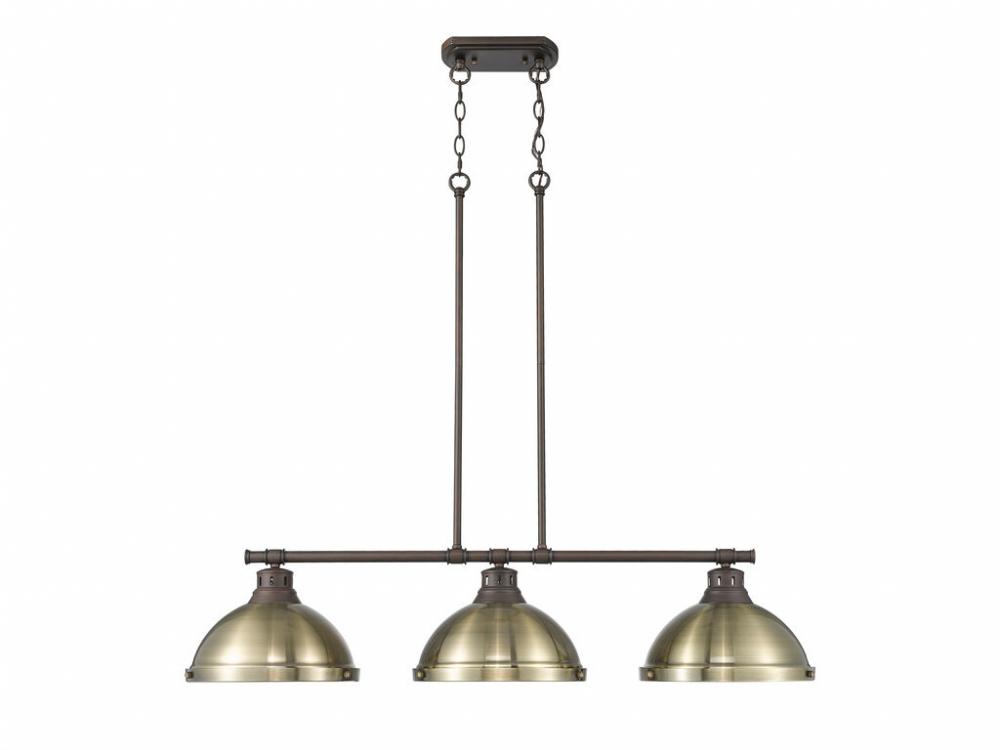 Duncan 3-Light Linear Pendant in Rubbed Bronze with Aged Brass