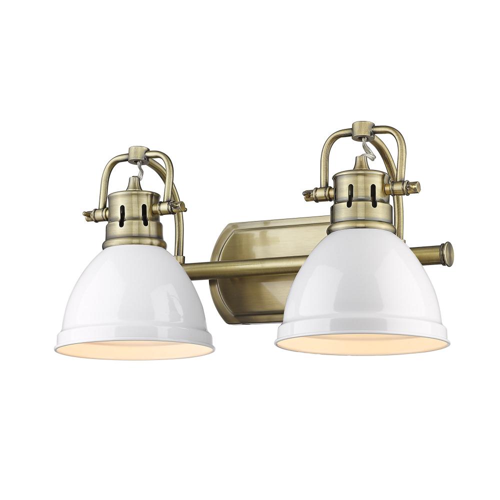 Duncan 2 Light Bath Vanity inÂ Aged BrassÂ with Matte White Shades