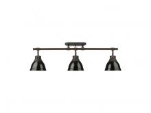 Golden 3602-3SF RBZ-BK - Duncan 3-Light Semi-Flush - Track Light in Rubbed Bronze with Black