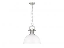 Golden 3602-L PW-WHT - Duncan 1-Light Pendant with Chain in Pewter with Matte White