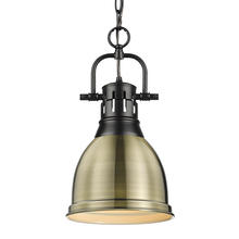 Golden 3602-S BLK-AB - Duncan Small Pendant with Chain in Matte Black with Aged Brass