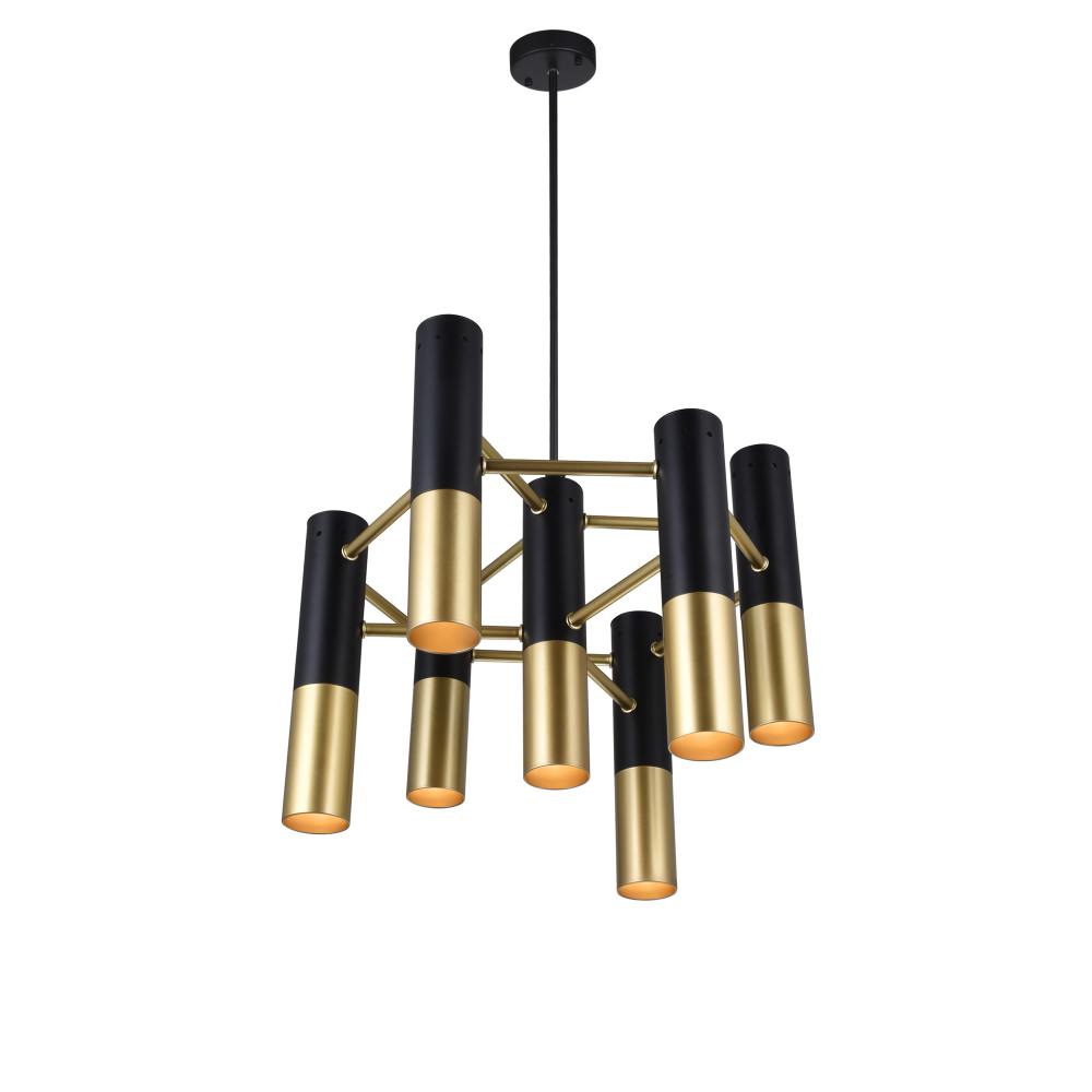 Anem 7 Light Down Chandelier With Matte Black & Satin Gold Finish