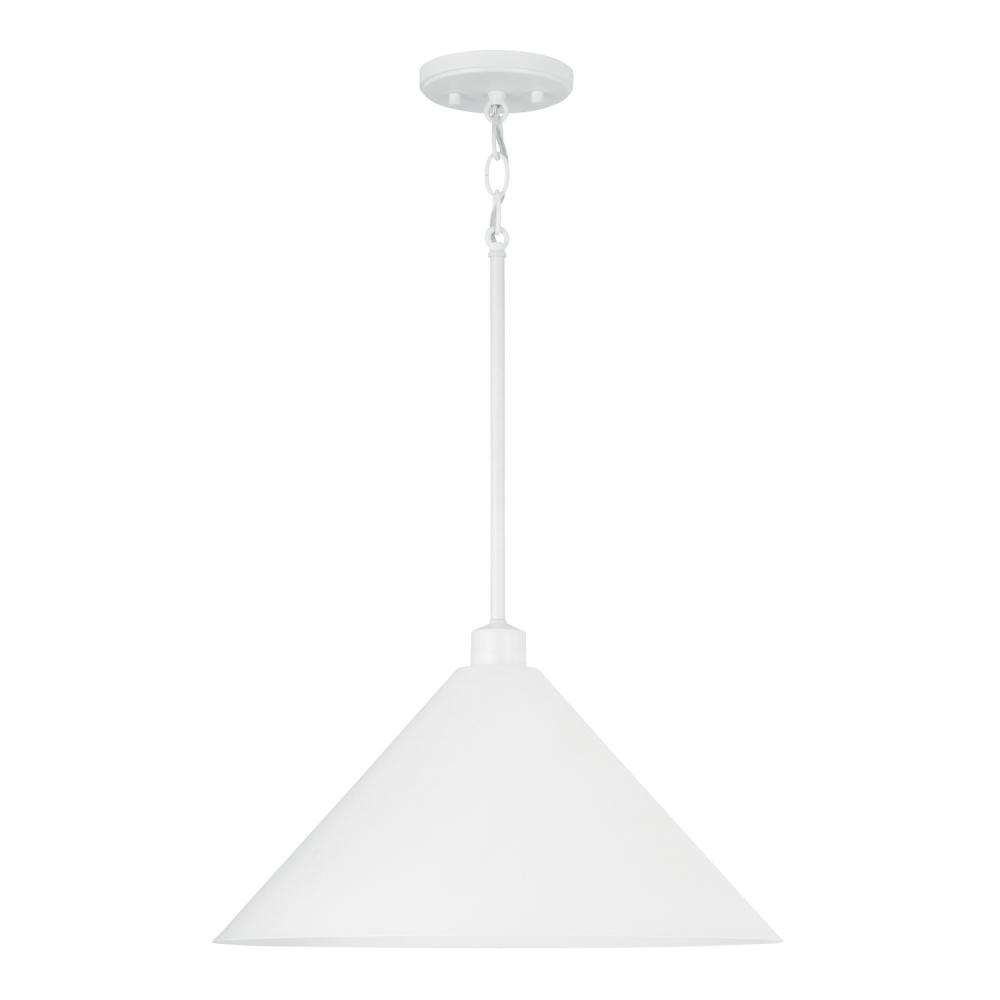 1-Light Metal Cone Pendant in White