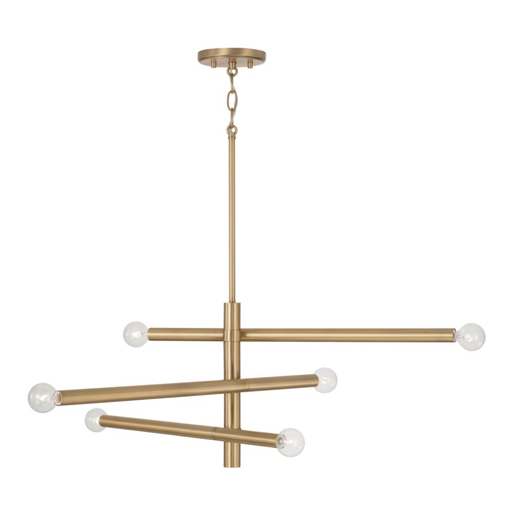 6-Light Modern Sputnik Chandelier in Aged Brass