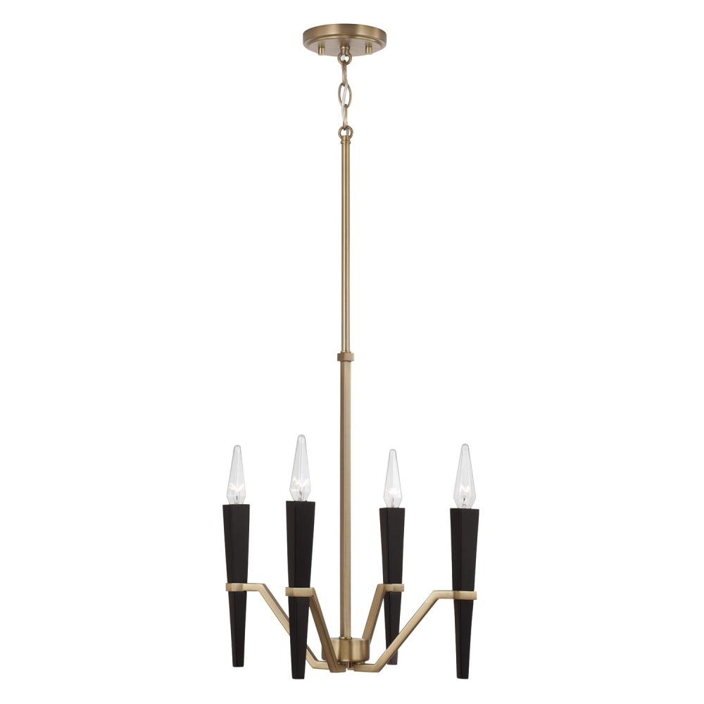 4-Light Chandelier in Aged Brass and Black