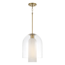 Capital 358911AD - 12" W x 16.5" H 1-Light Pendant in Aged Brass with Faux Alabaster Glass and Clear Glass Cloc