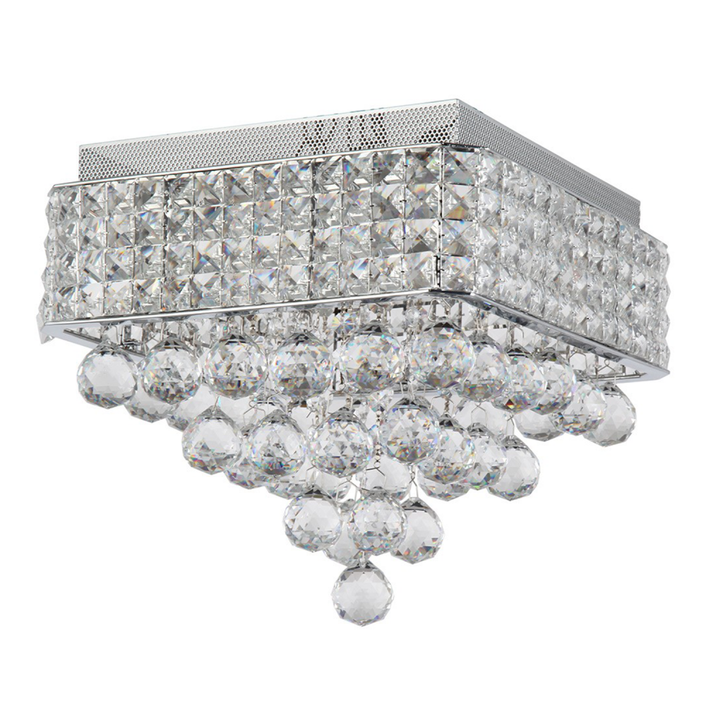 4-Light 12" Square Crystal Flush Mount