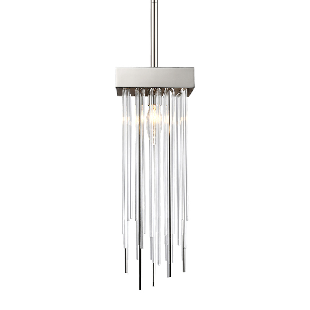 1-Light 6" Square Polished Nickel Convertible Flush Crystal Mini-Pendant Light