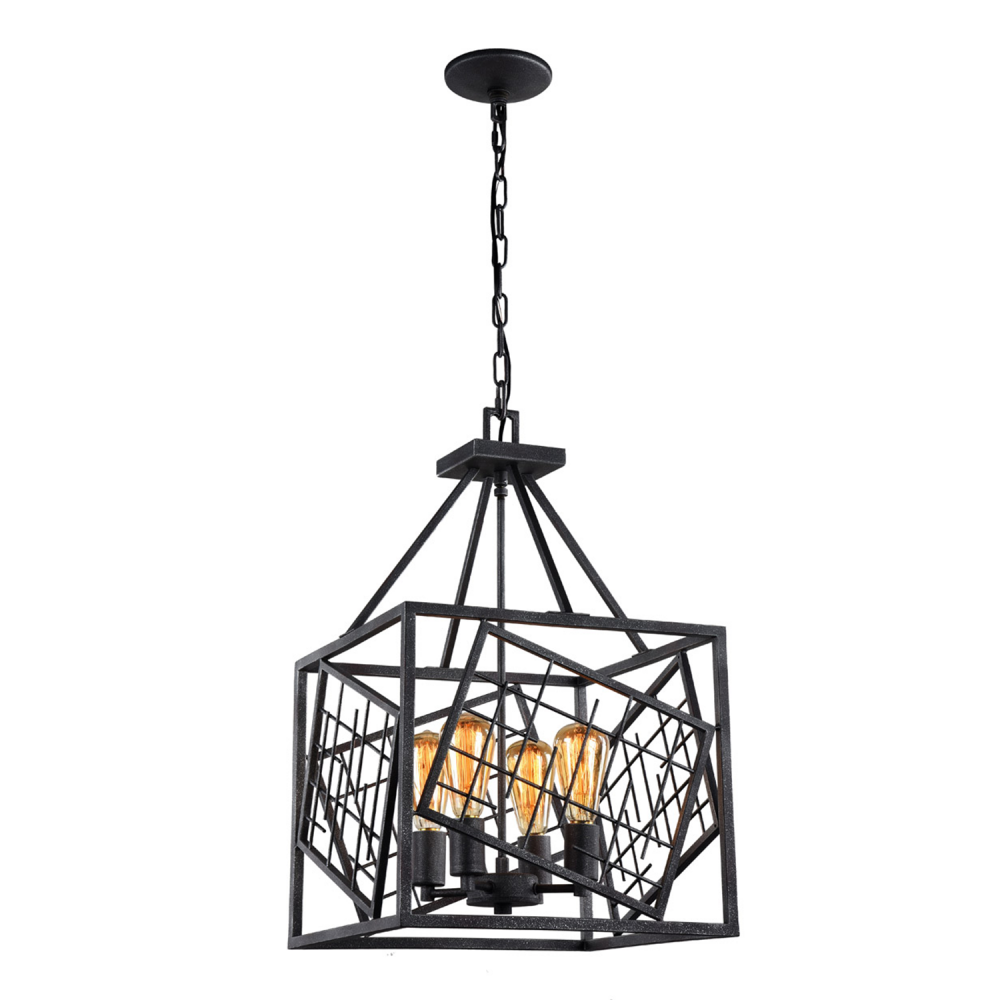 4-Light 15" Square Cage Pendant