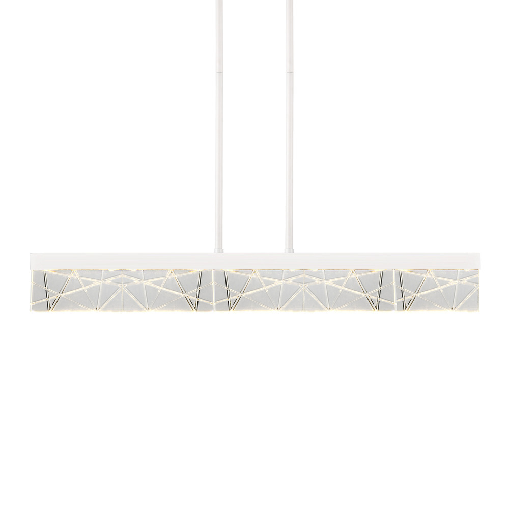 LED 3CCT 43" Thick Engraved Crystals Matte White Linear Pendant