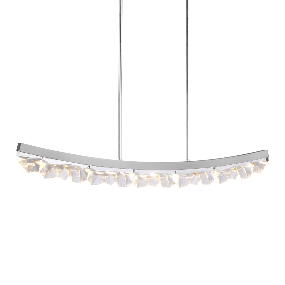 LED 3CCT 57" Unique Curved Crystal Polished Nickel Linear Pendant Light