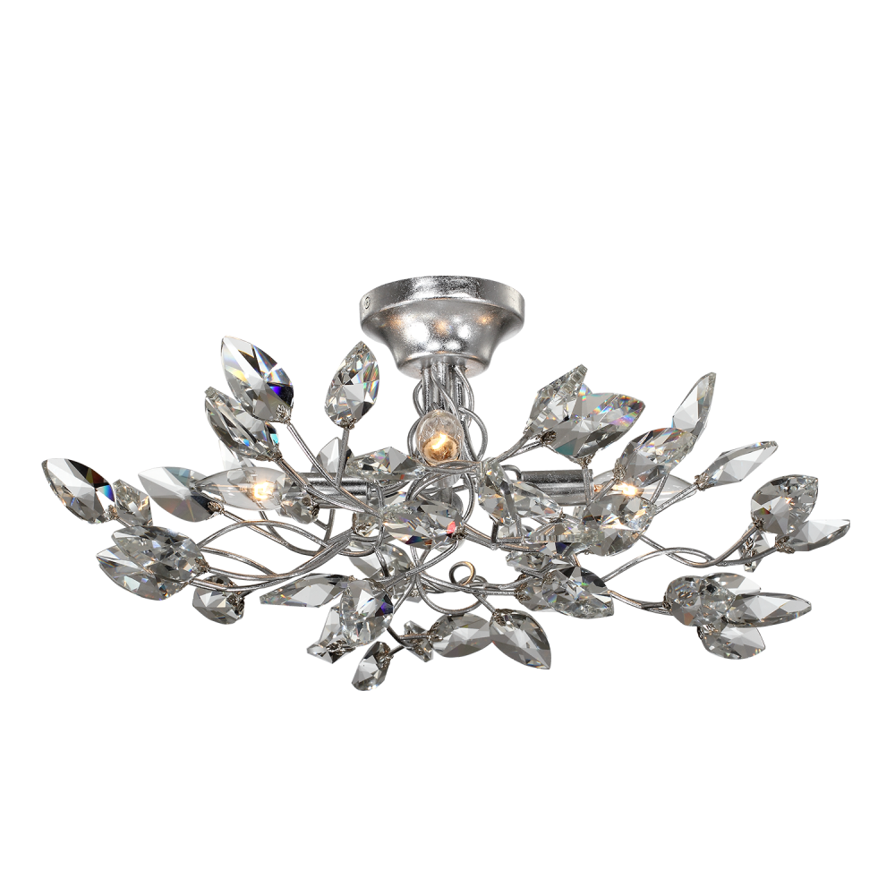 4-Light 22" Organic Silver Leaf Semi-Flush Mount