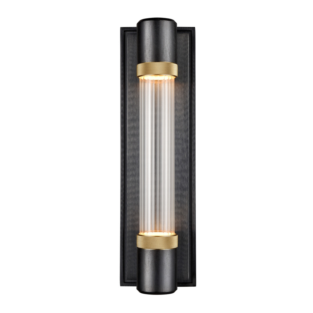 LED 3CCT Fuse Wall Sconce, 12" Fluted Glass and Satin Brushed Black with Brass Finish