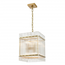 ZEEV Lighting P30101-8-AGB - 8-Light Fluted Glass Panel Aged Brass Square Pendant Light