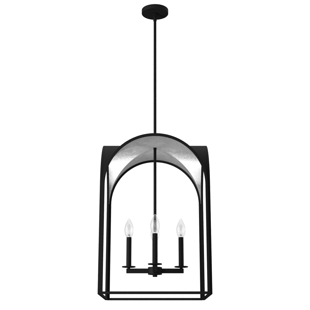 Hunter Dukestown Natural Black Iron and Silver Leaf 4 Light Pendant Ceiling Light Fixture