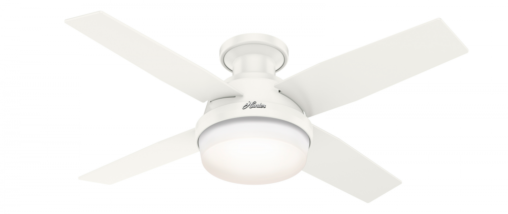 Hunter 44 inch Dempsey Fresh White Low Profile Damp Rated Ceiling Fan with LED Light Kit