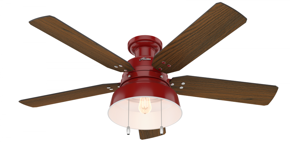 Hunter 52 inch Mill Valley Barn Red Low Profile Damp Rated Ceiling Fan with LED Light Kit