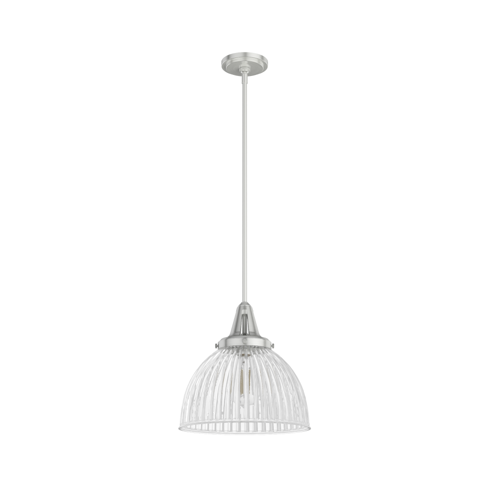 Hunter Cypress Grove Brushed Nickel with Clear Holophane Glass 1 Light Pendant Ceiling Light Fixture