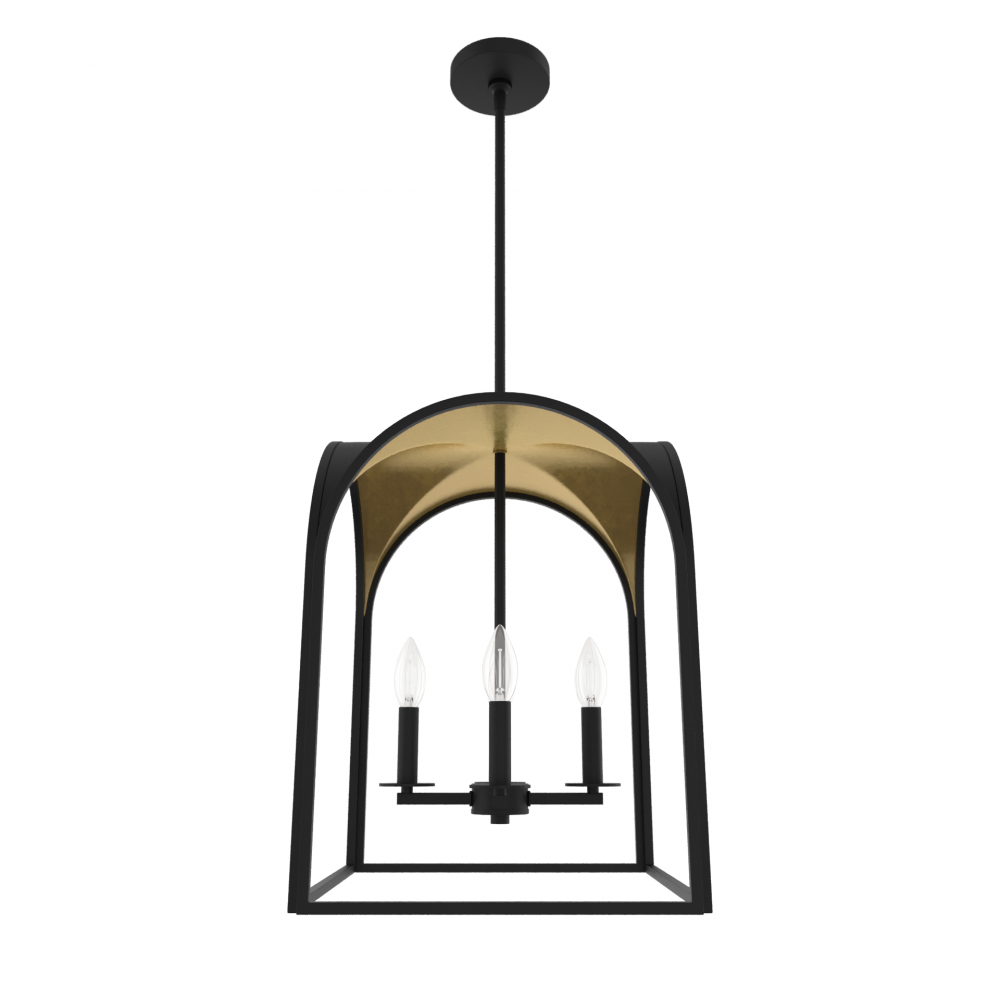 Hunter Dukestown Natural Black Iron and Gold Leaf 4 Light Small Pendant Ceiling Light Fixture