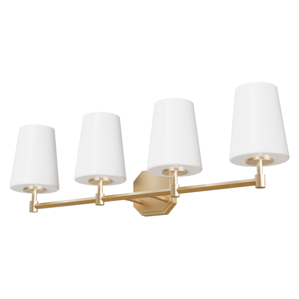 Hunter Nolita Alturas Gold with Cased White Glass 4 Light Bathroom Vanity Wall Light Fixture